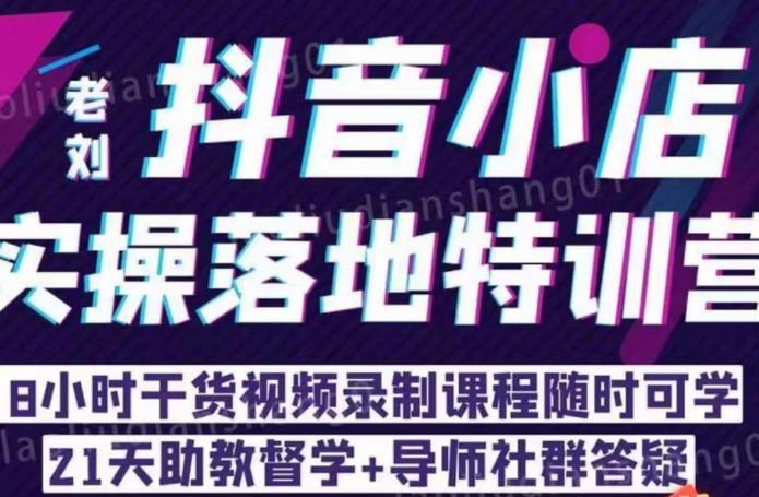 老刘·抖店商品卡流量,抖音小店实操落地特训营,8小时干货视频录制课程随时可学