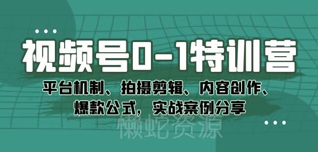 视频号0-1特训营：平台机制、拍摄剪辑、内容创作、爆款公式，实战案例分享