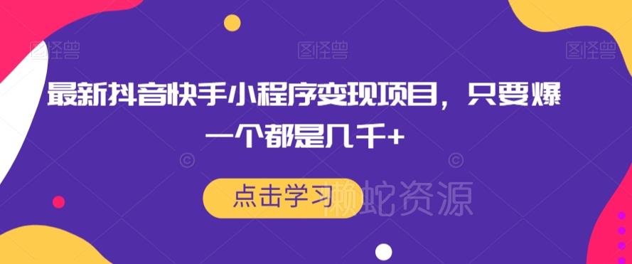 最新抖音快手小程序变现项目,只要爆一个都是几千+