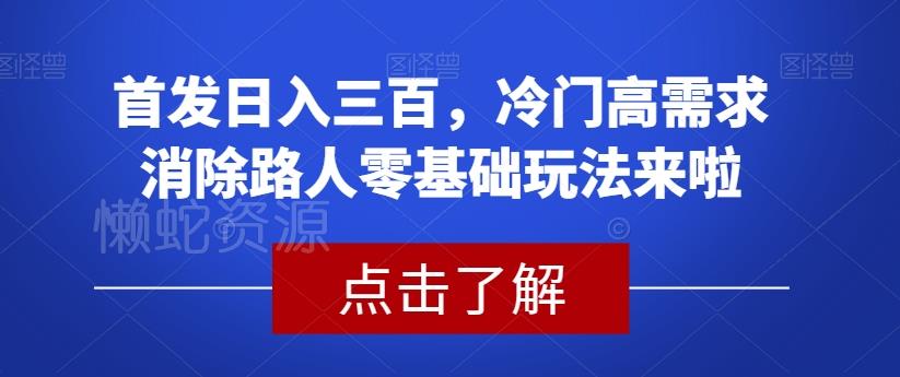 首发日入三百,冷门高需求消除路人零基础玩法来啦【揭秘】