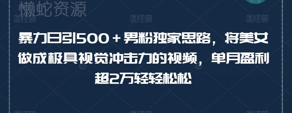 暴力日引500+男粉独家思路,将美女做成极具视觉冲击力的视频,单月盈利超2万轻轻松松