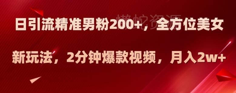 日引流精准男粉200+,全方位美女新玩法,2分钟爆款视频,月入2w+【揭秘】