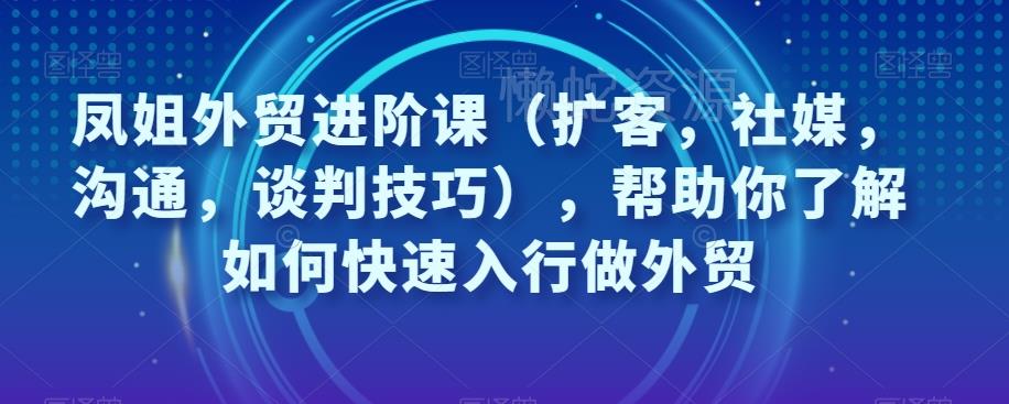 凤姐外贸进阶课(扩客,社媒,沟通,谈判技巧),帮助你了解如何快速入行做外贸