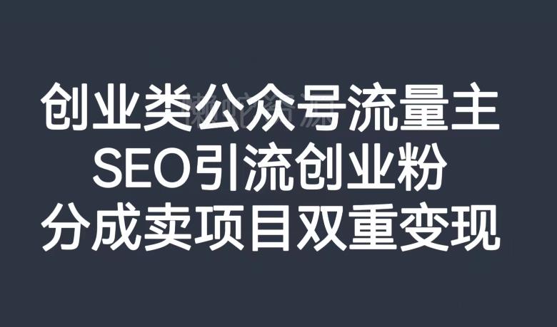 创业类公众号流量主,SEO引流创业粉,分成卖项目双重变现【揭秘】