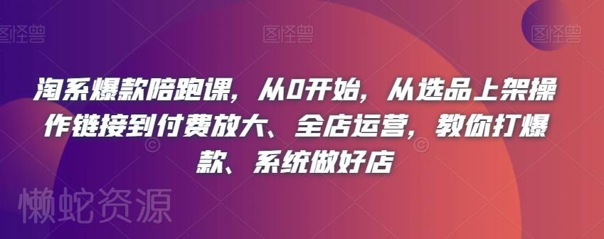 淘系爆款陪跑课,从0开始,从选品上架操作链接到付费放大、全店运营,教你打爆款、系统做好店