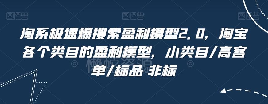 淘系极速爆搜索盈利模型2.0,淘宝各个类目的盈利模型,小类目/高客单/标品 非标