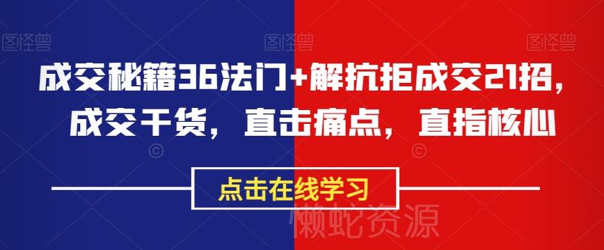 成交秘籍36法门+解抗拒成交21招,成交干货,直击痛点,直指核心