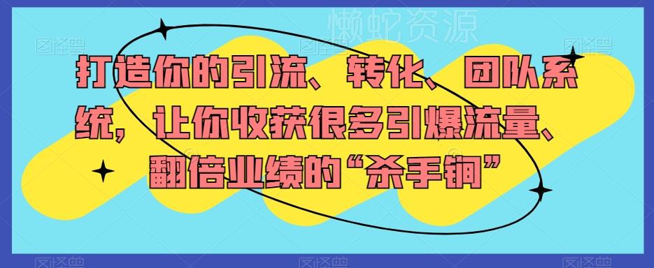 打造你的引流、转化、团队系统,让你收获很多引爆流量、翻倍业绩的“杀手锏”