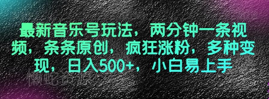 最新音乐号玩法,两分钟一条视频,条条原创,疯狂涨粉,多种变现,日入500+,小白易上手【揭秘】