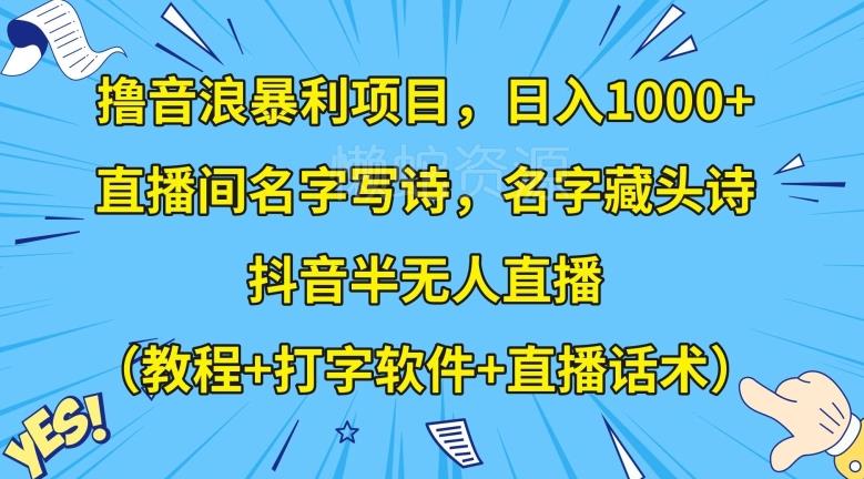 撸音浪暴利项目,日入1000+,直播间名字写诗,名字藏头诗,抖音半无人直播(教程+打字软件+直播话术)【揭秘】