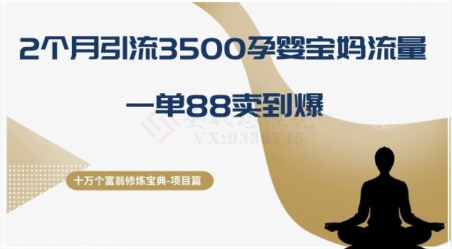 十万个富翁修炼宝典之13.2个月引流3500孕婴宝妈流量,一单88卖到爆