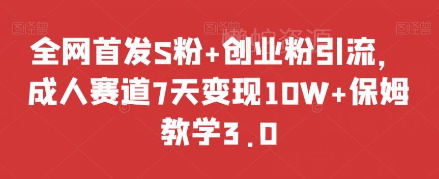 全网首发S粉+创业粉引流,成人赛道7天变现10W+保姆教学3.0【揭秘】