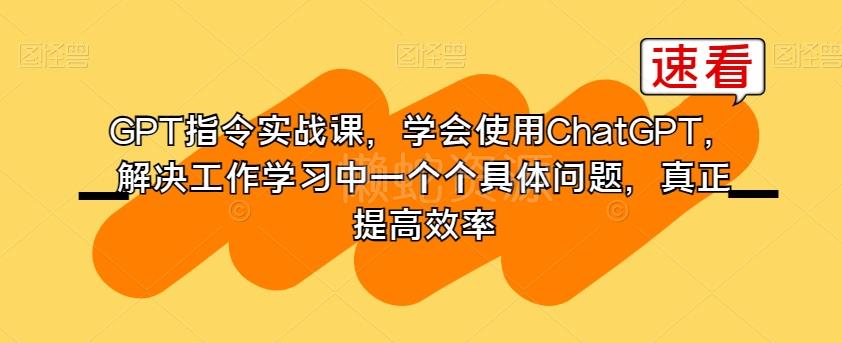 GPT指令实战课,学会使用ChatGPT,解决工作学习中一个个具体问题,真正提高效率