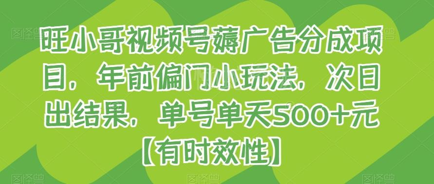 旺小哥视频号薅广告分成项目,年前偏门小玩法,次日出结果,单号单天500+元【有时效性】