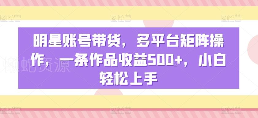明星账号带货,多平台矩阵操作,一条作品收益500+,小白轻松上手【揭秘】