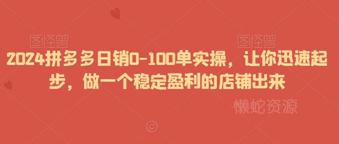 2024拼多多日销0-100单实操,让你迅速起步,做一个稳定盈利的店铺出来