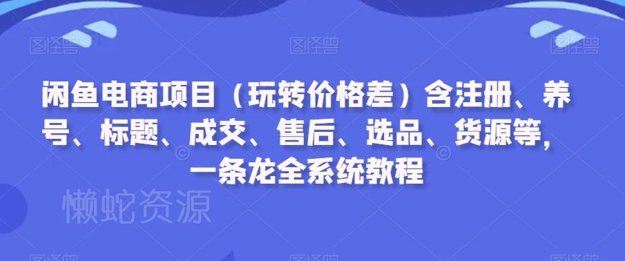 闲鱼电商项目（玩转价格差）含注册、养号、标题、成交、售后、选品、货源等，一条龙全系统教程