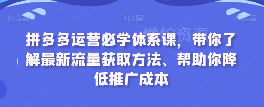 拼多多运营必学体系课，带你了解最新流量获取方法、帮助你降低推广成本