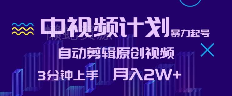 中视频计划暴力起号,自动剪辑原创视频,3分钟上手,月入2W+【揭秘】