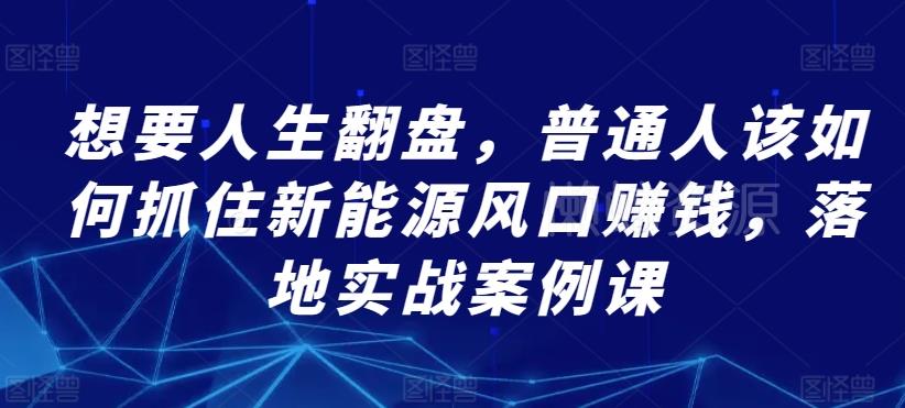 想要人生翻盘,普通人该如何抓住新能源风口赚钱,落地实战案例课