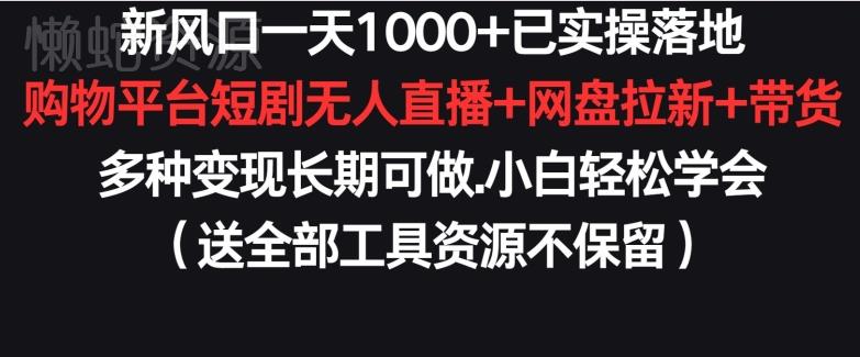 新风口一天1000+已实操落地购物平台短剧无人直播+网盘拉新+带货多种变现长期可做【揭秘】