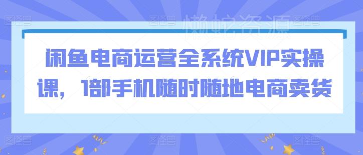 闲鱼电商运营全系统VIP实操课,1部手机随时随地电商卖货