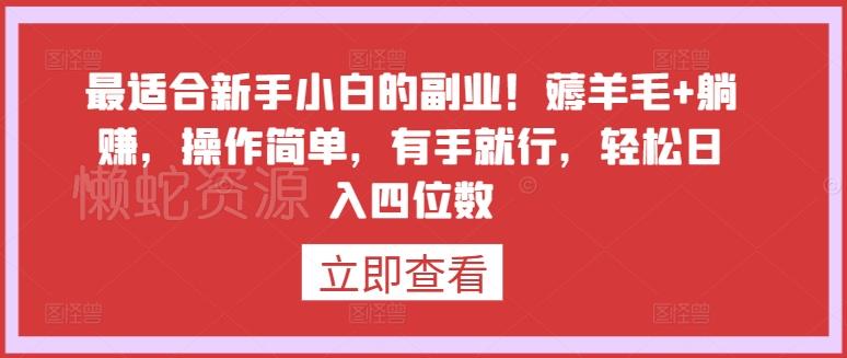 最适合新手小白的副业!薅羊毛+躺赚,操作简单,有手就行,轻松日入四位数【揭秘】