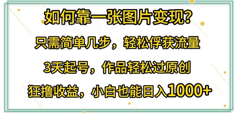 如何靠一张图片变现?只需简单几步,轻松俘获流量,3天起号,作品轻松过原创【揭秘】
