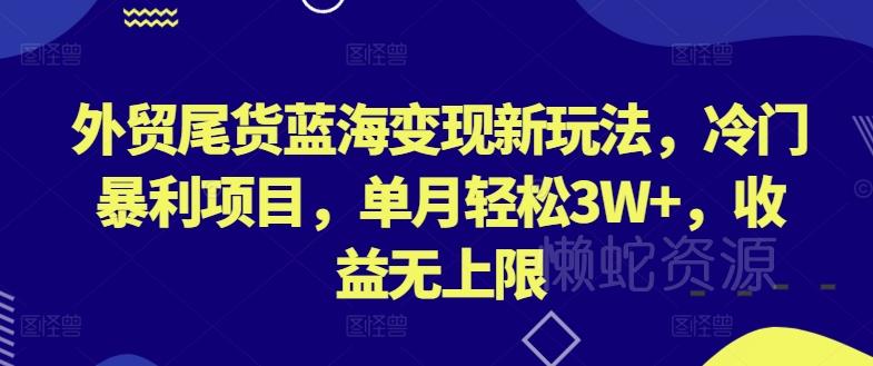 外贸尾货蓝海变现新玩法,冷门暴利项目,单月轻松3W+,收益无上限【揭秘】