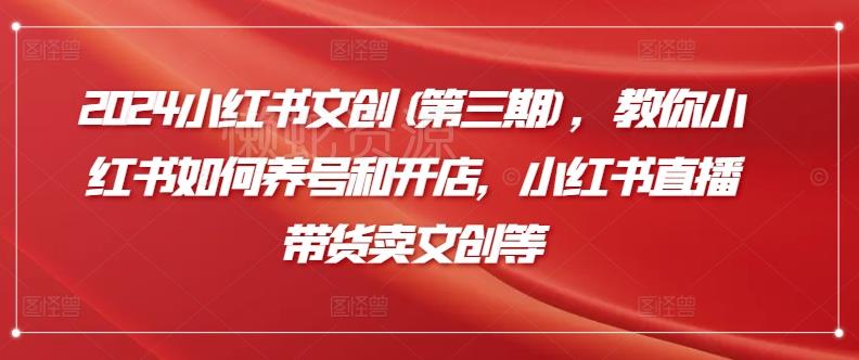2024小红书文创(第三期)，教你小红书如何养号和开店，小红书直播带货卖文创等