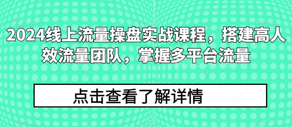 2024线上流量操盘实战课程,搭建高人效流量团队,掌握多平台流量