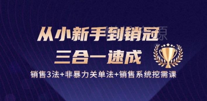 从小新手到销冠 三合一速成:销售3法+非暴力关单法+销售系统挖需课 (27节)