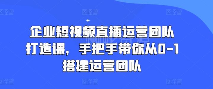 企业短视频直播运营团队打造课，手把手带你从0-1搭建运营团队