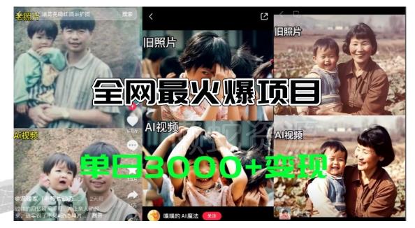 全网爆火的AI让老照片动起来教程,蹭热点日赚3k+,内含免费工具一键可生成【揭秘】