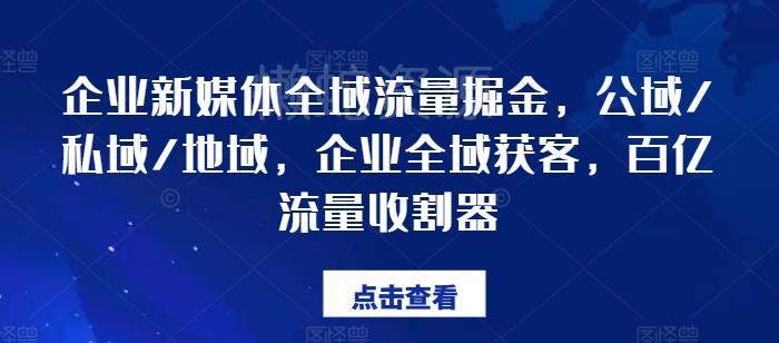 企业新媒体全域流量掘金,公域/私域/地域,企业全域获客,百亿流量收割器