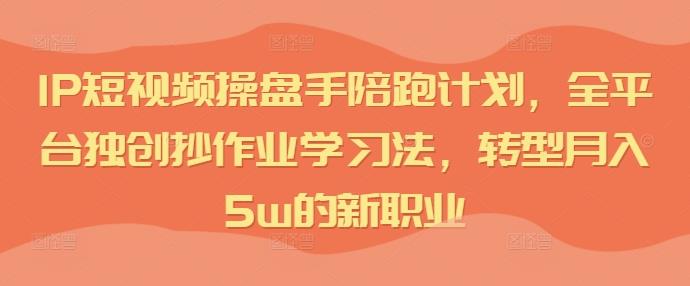 IP短视频操盘手陪跑计划,全平台独创抄作业学习法,转型月入5w的新职业
