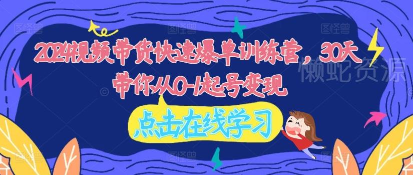 2024视频带货快速爆单训练营,30天带你从0-1起号变现