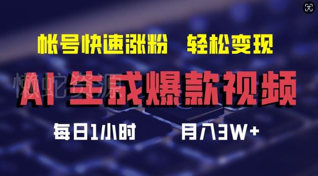 AI生成爆款视频，助你帐号快速涨粉，轻松月入3W+【揭秘】