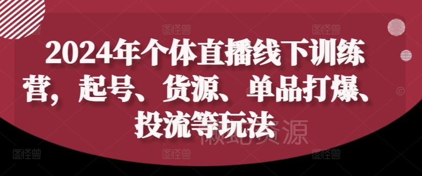 2024年个体直播训练营,起号、货源、单品打爆、投流等玩法