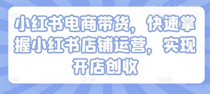 小红书电商带货,快速掌握小红书店铺运营,实现开店创收