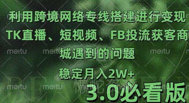 利用跨境电商网络及搭建TK直播、短视频、FB投流获客以及商城遇到的问题进行变现3.0必看版【揭秘】