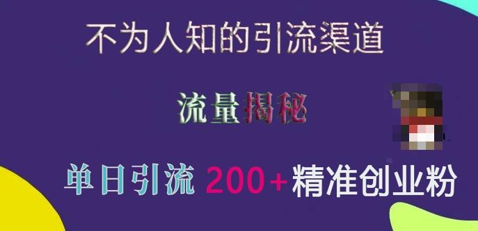 不为人知的引流渠道,流量揭秘,实测单日引流200+精准创业粉【揭秘】
