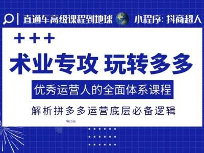 术业专攻玩转多多,优秀运营人的全面体系课程,解析拼多多运营底层必备逻辑