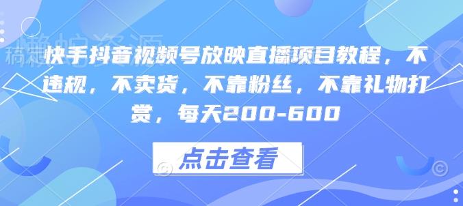 快手抖音视频号放映直播项目教程,不违规,不卖货,不靠粉丝,不靠礼物打赏,每天200-600