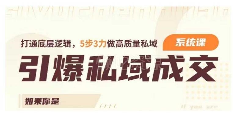 引爆私域成交力系统课,打通底层逻辑,5步3力做高质量私域