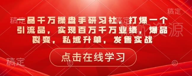 一品千万操盘手研习社,打爆一个引流品,实现百万千万业绩,爆品裂变,私域升单,发售实战