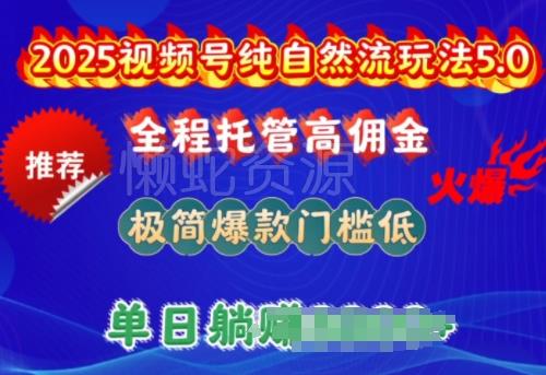 2025视频号纯自然流玩法5.0,全程托管高佣金,极简爆款门槛低,单日收益多张【揭秘】