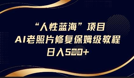 人性蓝海AI老照片修复项目保姆级教程,长期复购,轻松日入5张