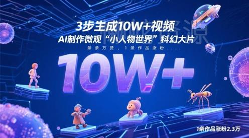 3步生成10W+视频,AI制作微观“小人物世界”科幻大片,条条万赞,1条作品涨粉2.3W