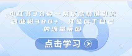 小红书3分钟一条作品精准引流创业粉300+,打造属于自己的流量帝国